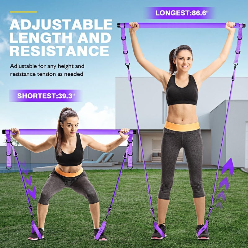 Ayombo Pilates Bar Kit with Resistance Bands, Pilates Workout Equipment for Legs, Hip, Waist, Arm, Squats Exercise Equipment for Home Workouts, Adjustable 3-Section Pilates Bar Kit for Women & Men - Image 5